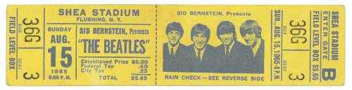 The Beatles Shea Stadium Concert Ticket, August 15, 1965