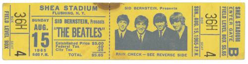 The Beatles Shea Stadium Concert Ticket, August 15, 1965