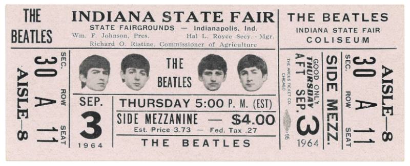 The Beatles September 3, 1964 Indiana State Fair Grounds Concert Ticket, Unused