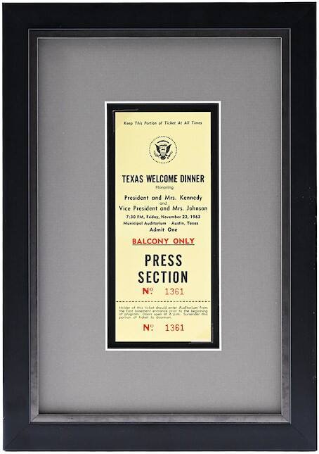 Press Ticket to Texas Welcome Dinner Honoring President John F. Kennedy