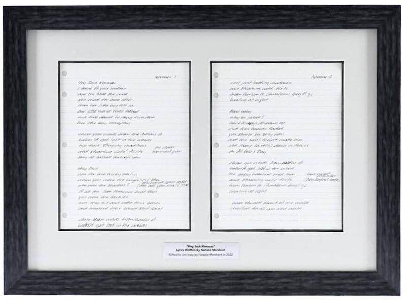 Natalie Merchant's handwritten lyrics for "Hey Jack Kerouac"