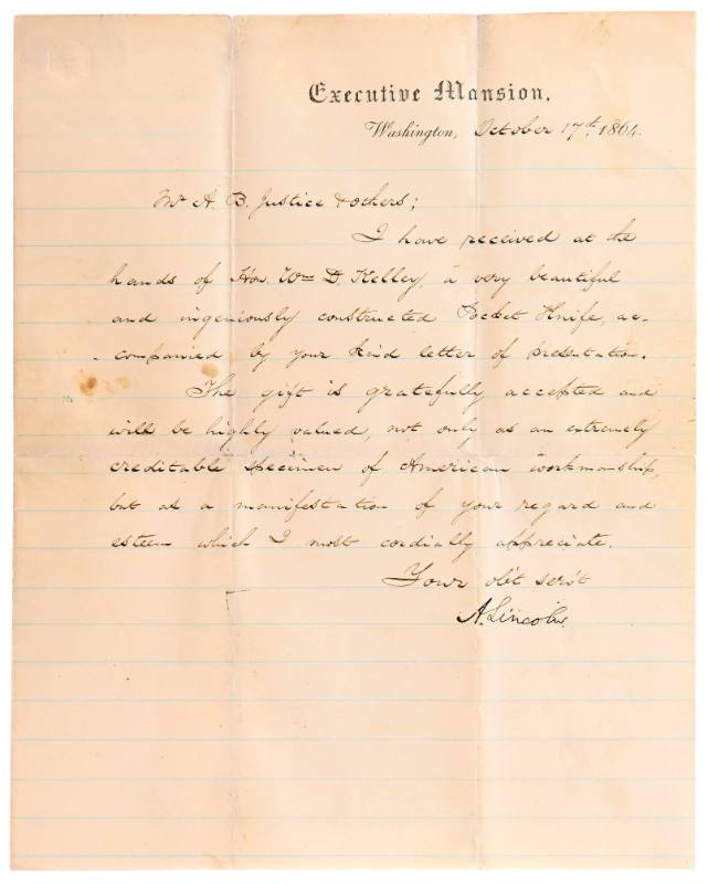 Letter from Abraham Lincoln to A.B. Justice