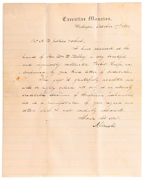 Letter from Abraham Lincoln to A.B. Justice