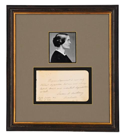 Susan B. Anthony Handwritten Quotation and Photograph