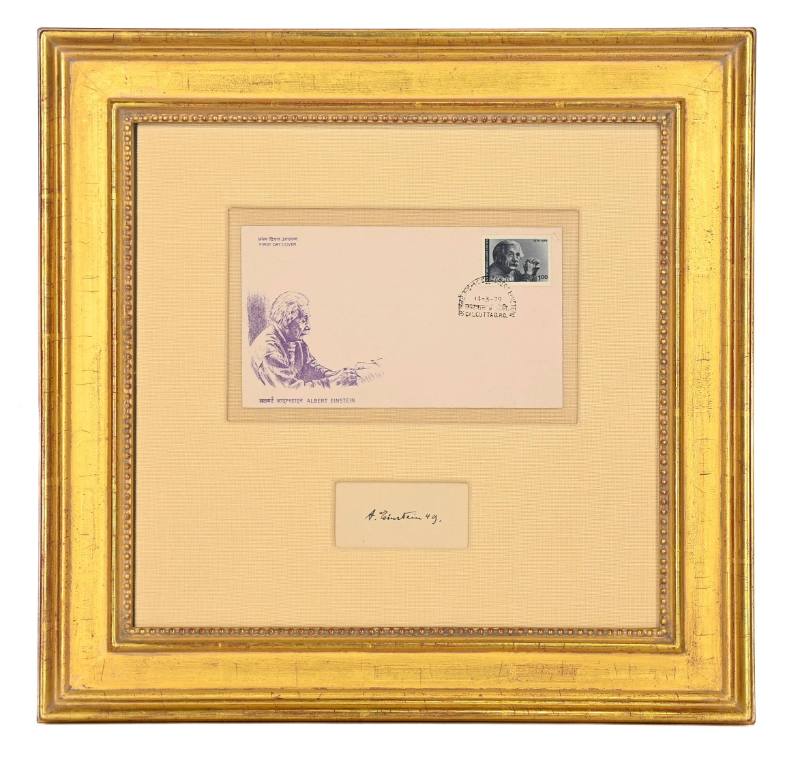 Framed First Day Stamped Envelope with Albert Einstein Signature