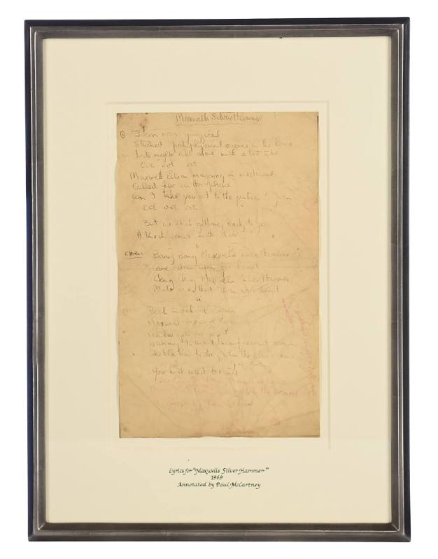 Paul McCartney's handwritten lyrics for "Maxwell's Silver Hammer"