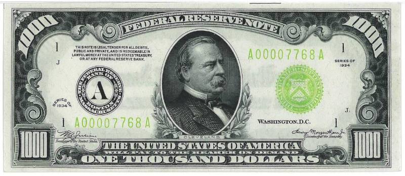 $1,000 Federal Reserve Note, Boston