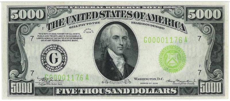 Federal Reserve Note, $5,000, Chicago