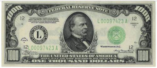 $1,000 Federal Reserve Note, San Francisco