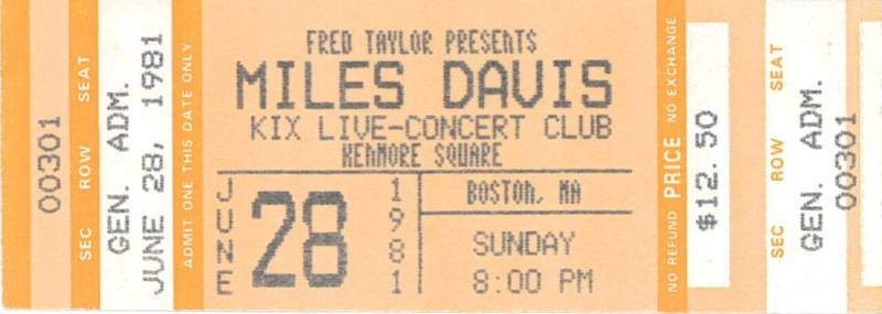 Ticket for Miles Davis Concert