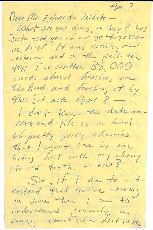 Jack Kerouac letter, regarding "On the Road"