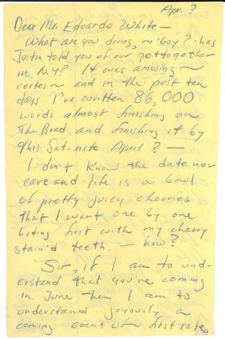 Jack Kerouac letter, regarding "On the Road"