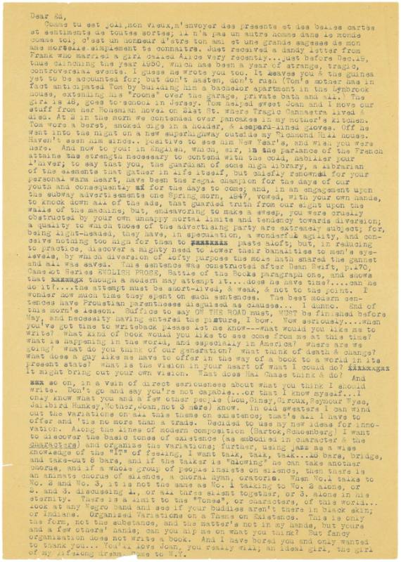 Jack Kerouac letter, regarding "On the Road"