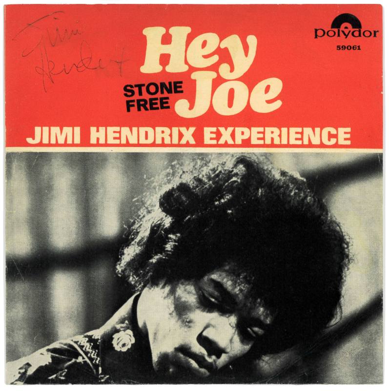 "Hey Joe" 45RPM record, signed by Jimi Hendrix