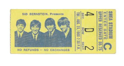 The Beatles Shea Stadium Ticket Stub, August 23, 1966