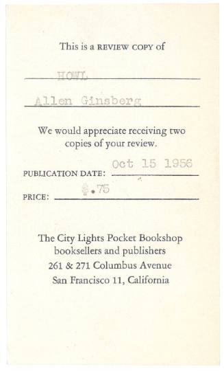 HOWL and Other Poems Review Copy Insert